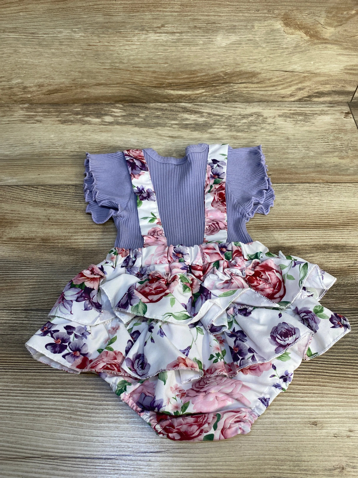 Floral Ruffled Ribbed Bubble Romper Lilac sz 12-18m