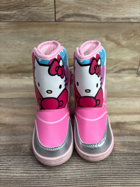 Pair of pink Hello Kitty light-up winter snow boots for kids, size 8c