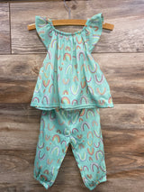 NEW Old Navy 2pc Rainbow Print Shirt & Pants Set Green sz 12-18m