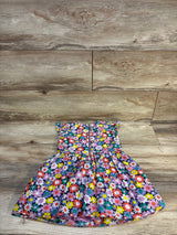 Colorful toddler floral dress with zipper back on wood background, gently used kids clothing