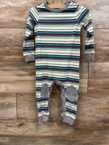 Tea Collection striped green coverall with grey knee patches and cuffs for babies