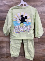NEW Disney Junior Mickey Mouse 2pc Sweatshirt Set Neon Green sz 4T