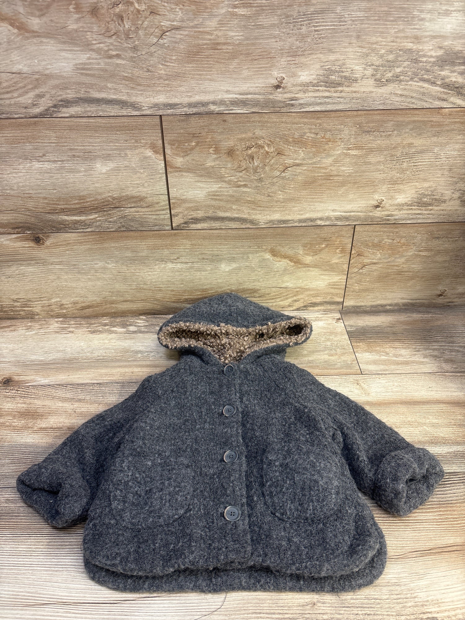 Zara Terry Lined Wool-Blend Coat Grey sz 9-12m