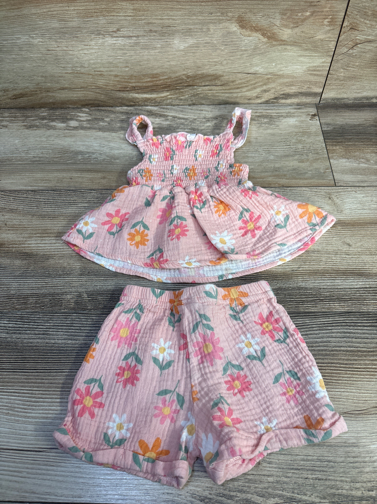 Just Lizzy 2pc Gauze Peplum Top & Shorts Set Pink sz 12m