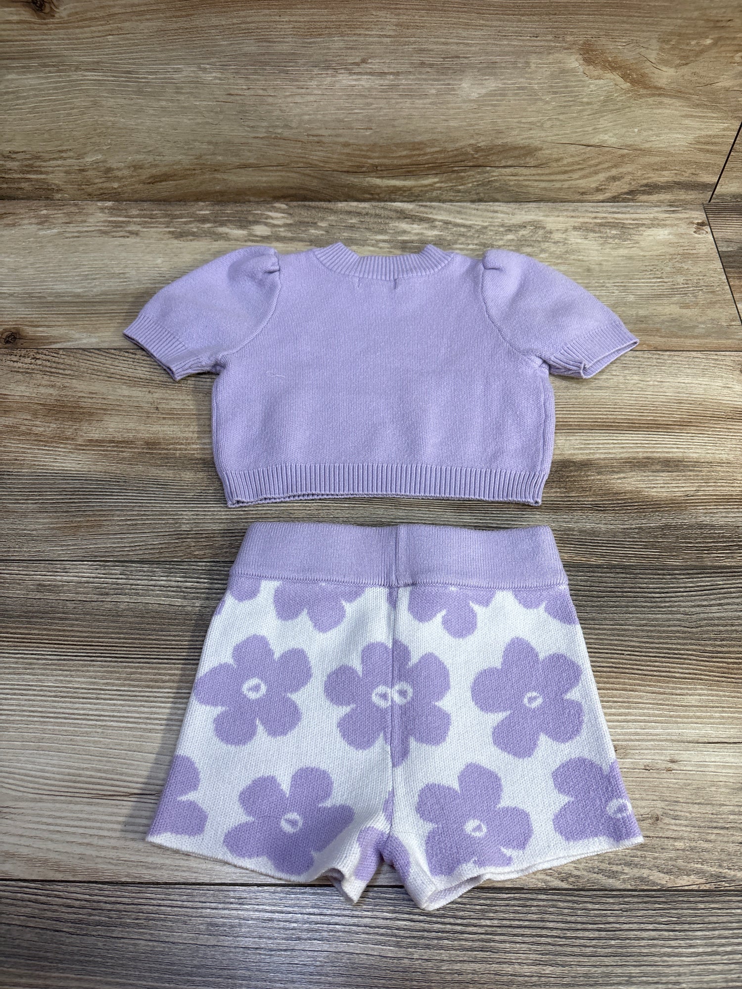 Grayson Mini 2pc Knit Puff Sleeve Top & Shorts Set Purple sz 12m
