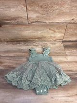 FOCUTEBB Ribbed Embroidered Lace Bodysuit Dress Green sz 9-12m
