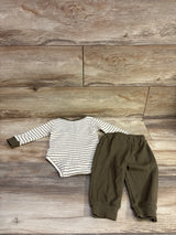 Yoawdats 2pc Knit Striped Henley Bodysuit & pants Set White sz 6-12m