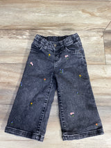 Cat & Jack Floral Embroidered Wide Leg Denim Jeans Black sz 2T