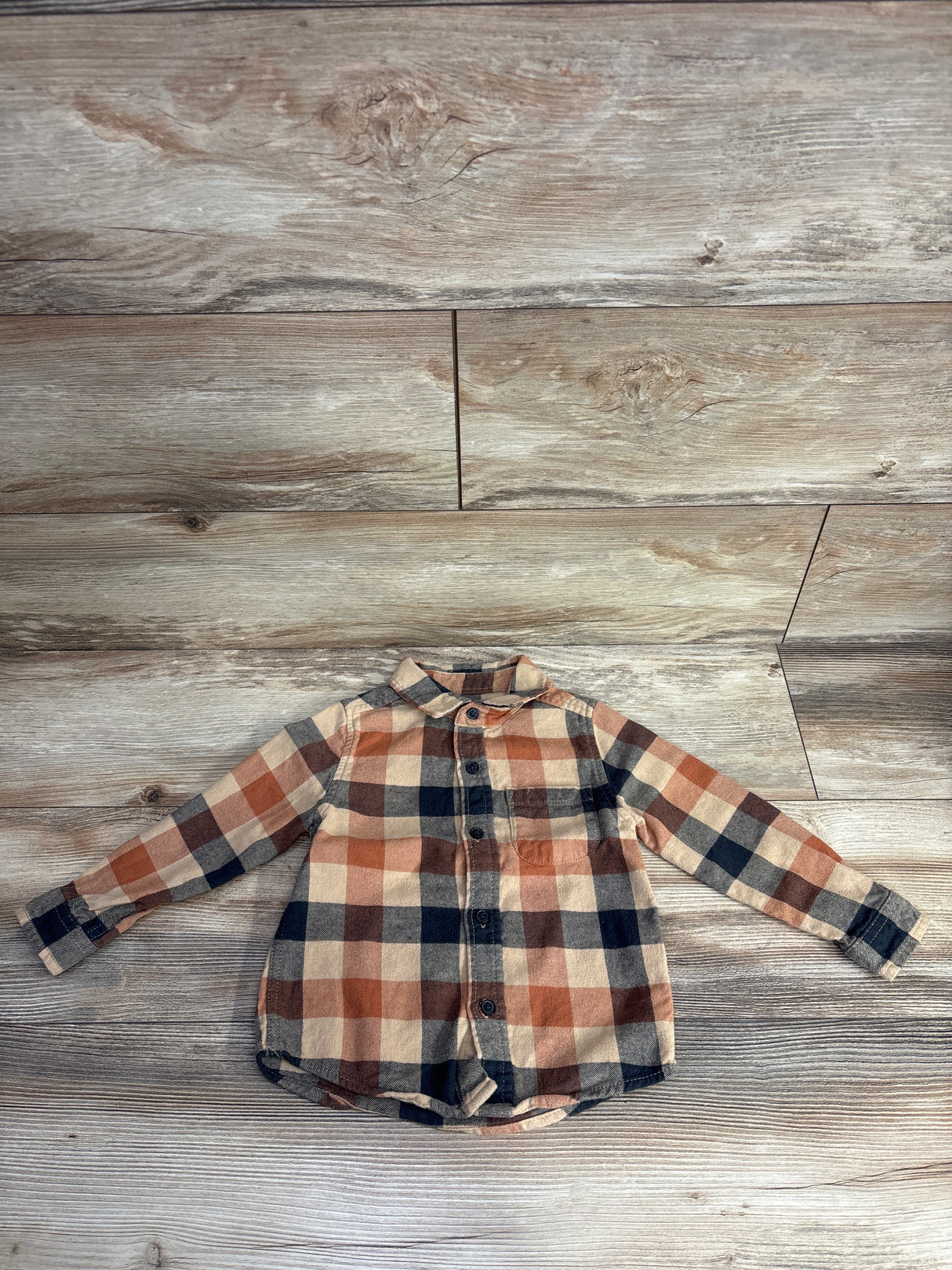 Cat & Jack Plaid Button Up Flannel Shirt Brown sz 3T