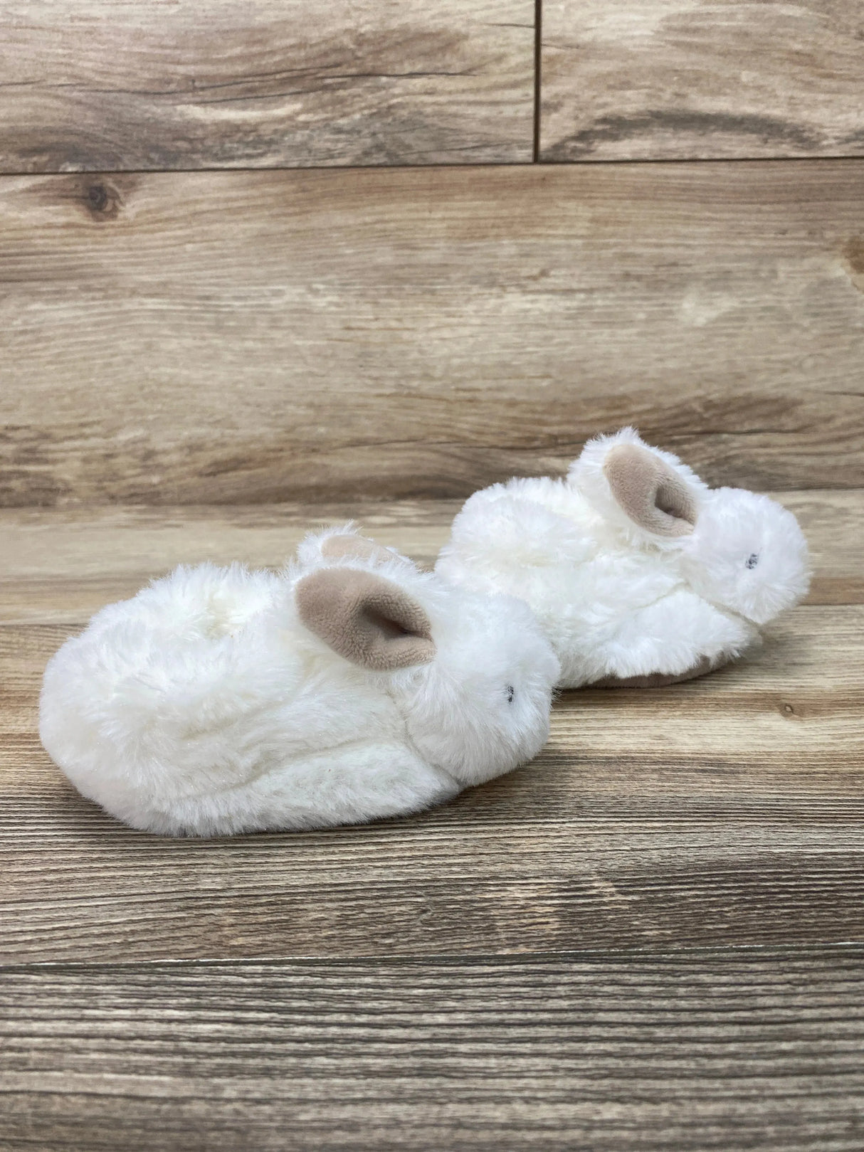 Doudou et Compagnie Plush Rattle Baby Slippers White Sz 0-6m