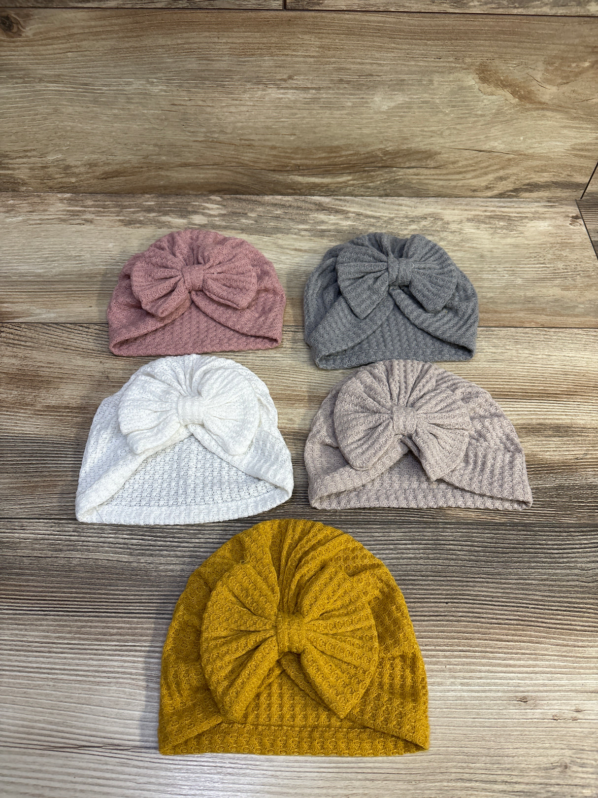KAGAYD 5pk Newborn Solid Color Bow Turban Hats
