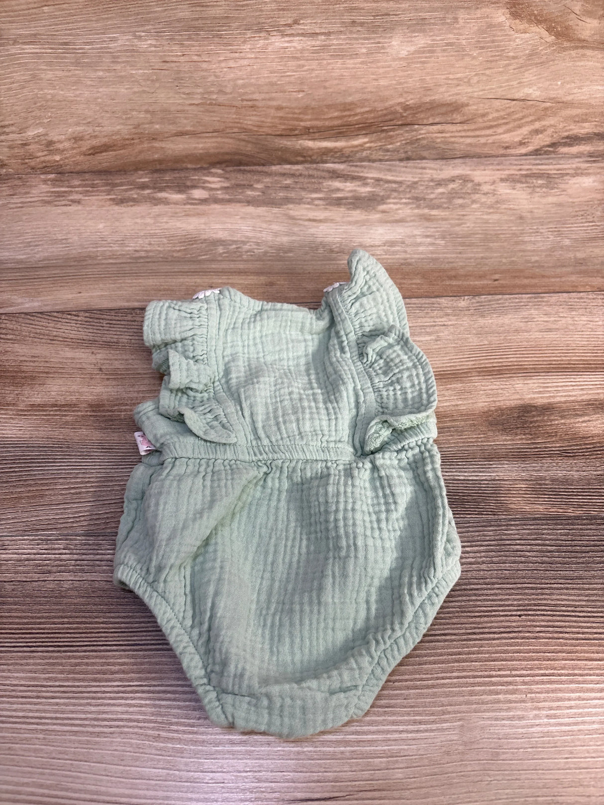 Princess Rose Floral Gauze Ruffle Bubble Romper Green sz 0-3m