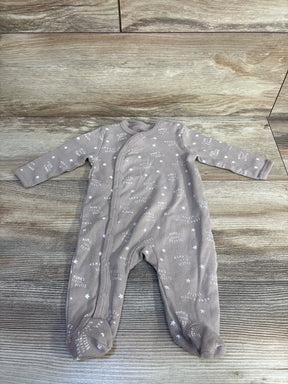Flat lay of Ecojoy kimono sleeper, beige (3M), front snap closure, footed, white star and Mamas little bestie print on wood