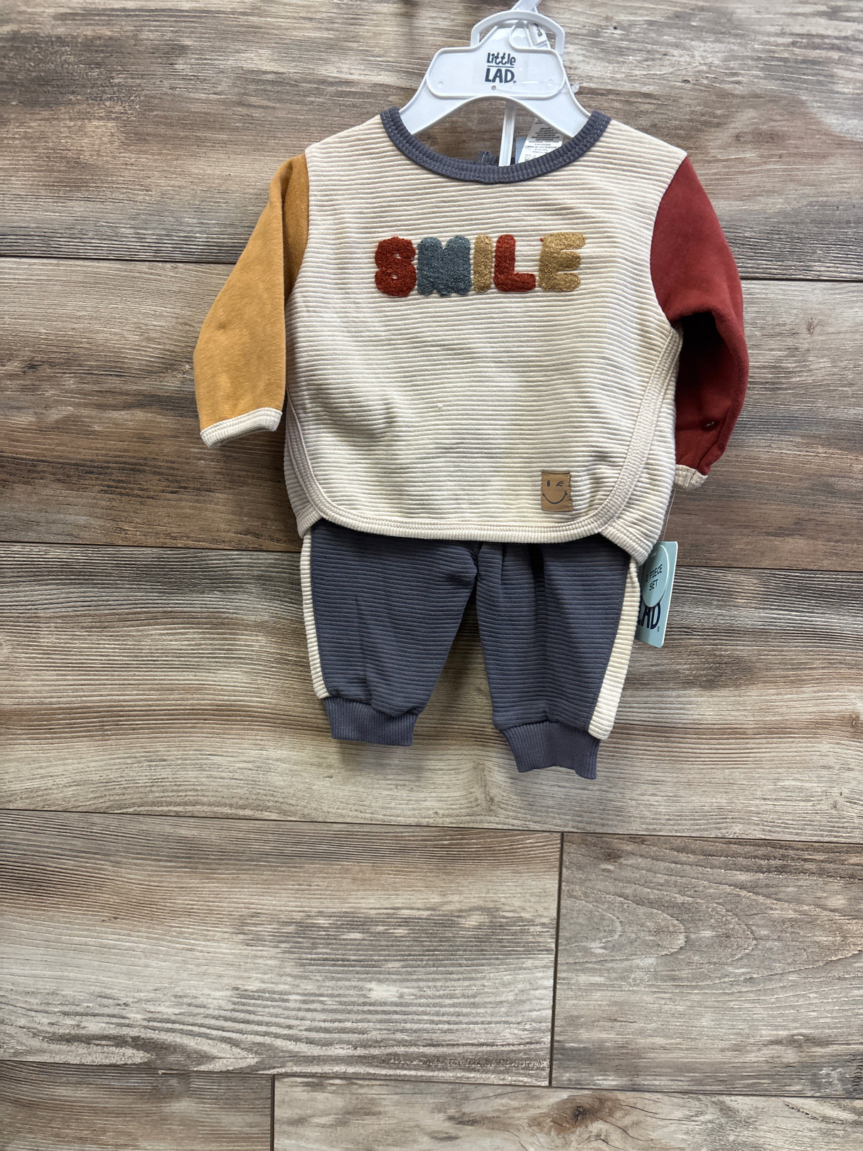 NEW Little Lad 2pc Smile Pullover Sweatshirt & Joggers Set Beige sz 0/3m