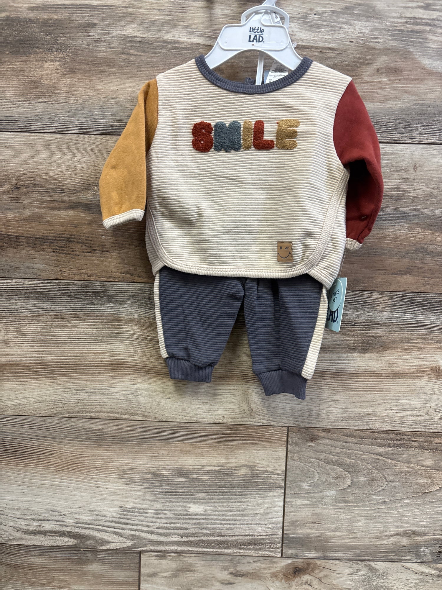 NEW Little Lad 2pc Smile Pullover Sweatshirt & Joggers Set Beige sz 0/3m