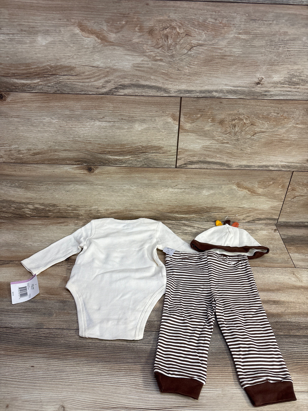 Little Me 3pc My First Thanksgiving Waffle Knit Bodysuit Set Cream sz 9m