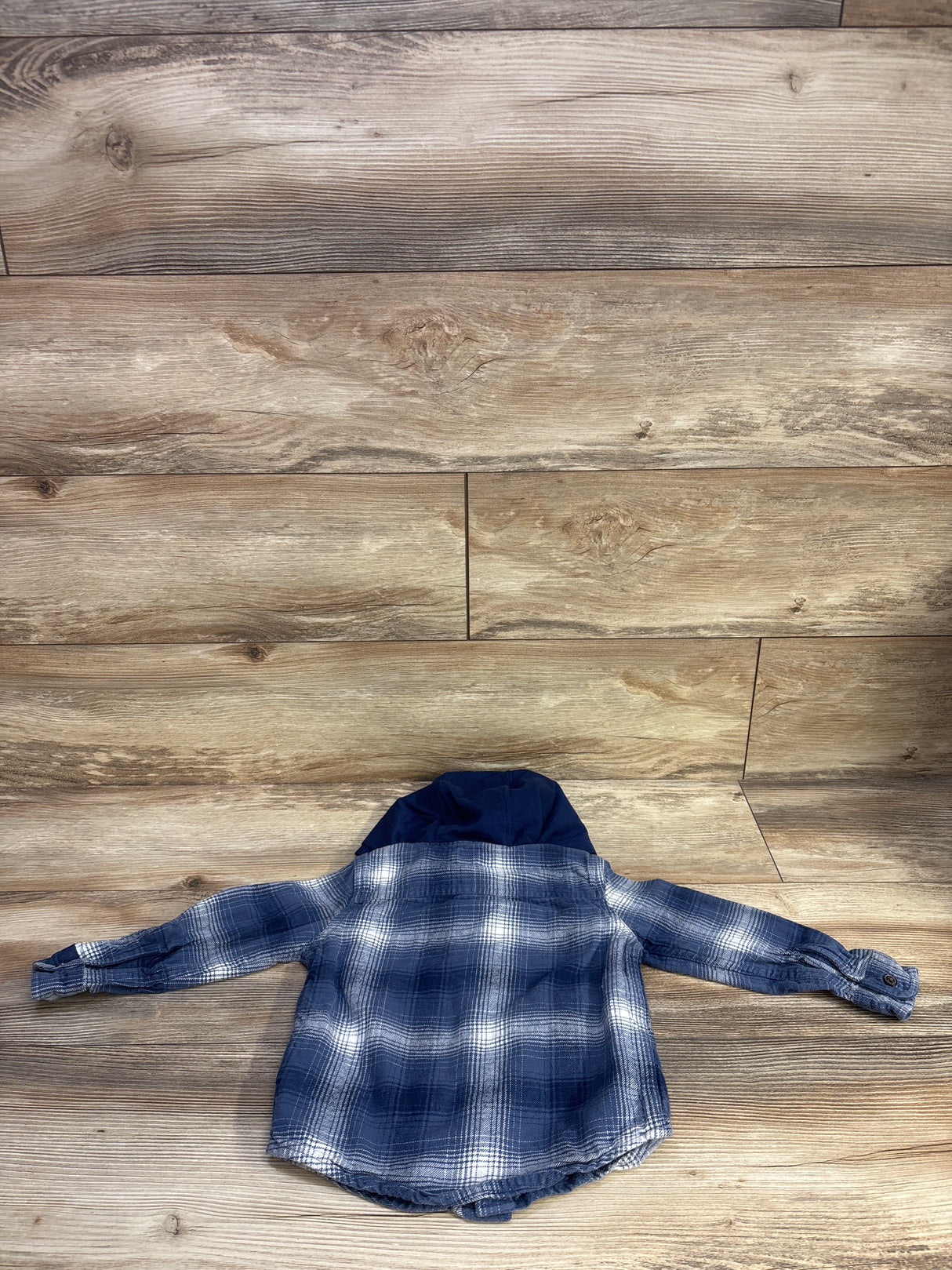 OshKosh Plaid Hooded Button Up Shirt Blue sz 3T