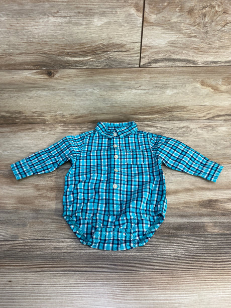 Oshkosh Plaid Button Up Bodysuit Blue sz 6m - Me n Mommy To Be