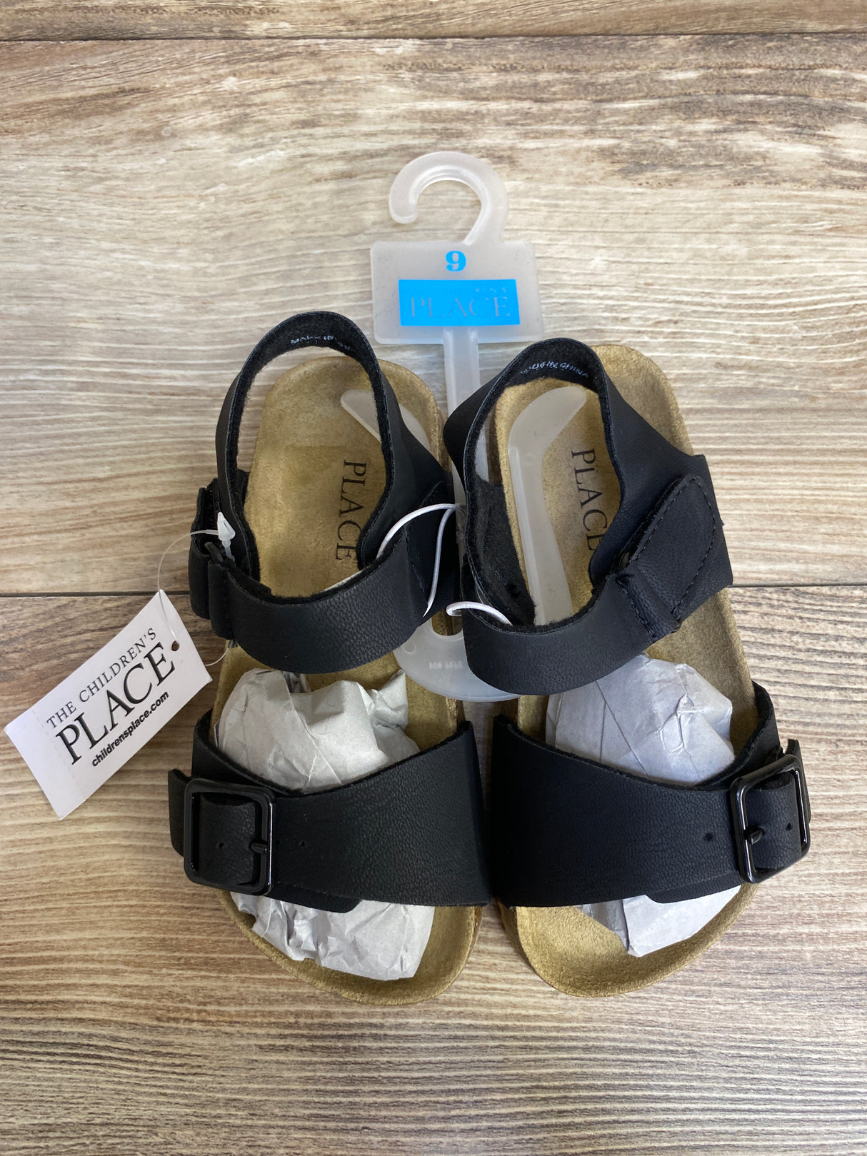 The Children’s Place Black Buckle Slides 9c