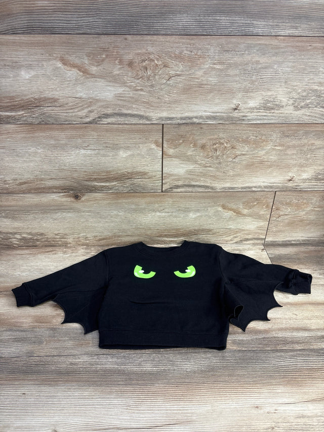 Black kids Halloween sweatshirt with green eyes and bat wings