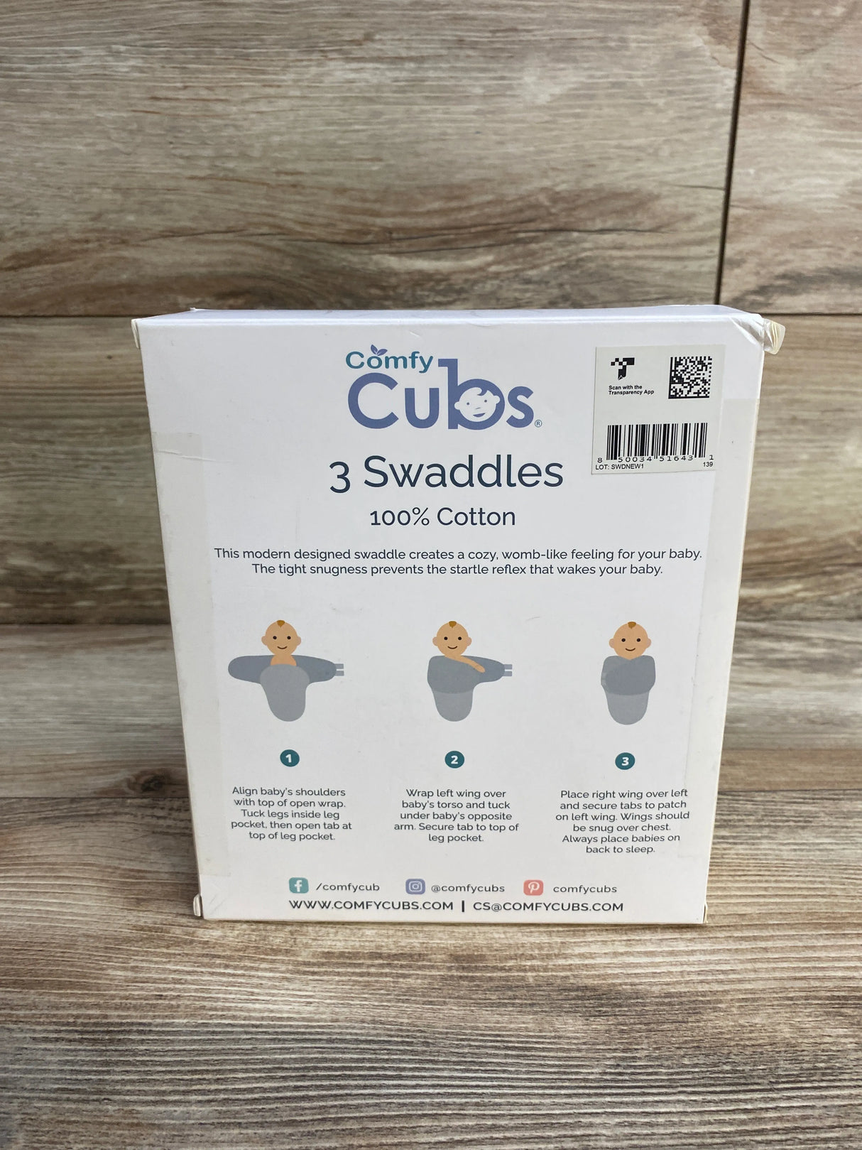 NEW Comfy Cubs 3pk Swaddles White/Purple sz 0-3m - Me n Mommy To Be