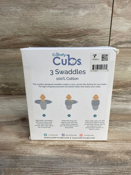 NEW Comfy Cubs 3pk Swaddles White/Purple sz 0-3m - Me n Mommy To Be