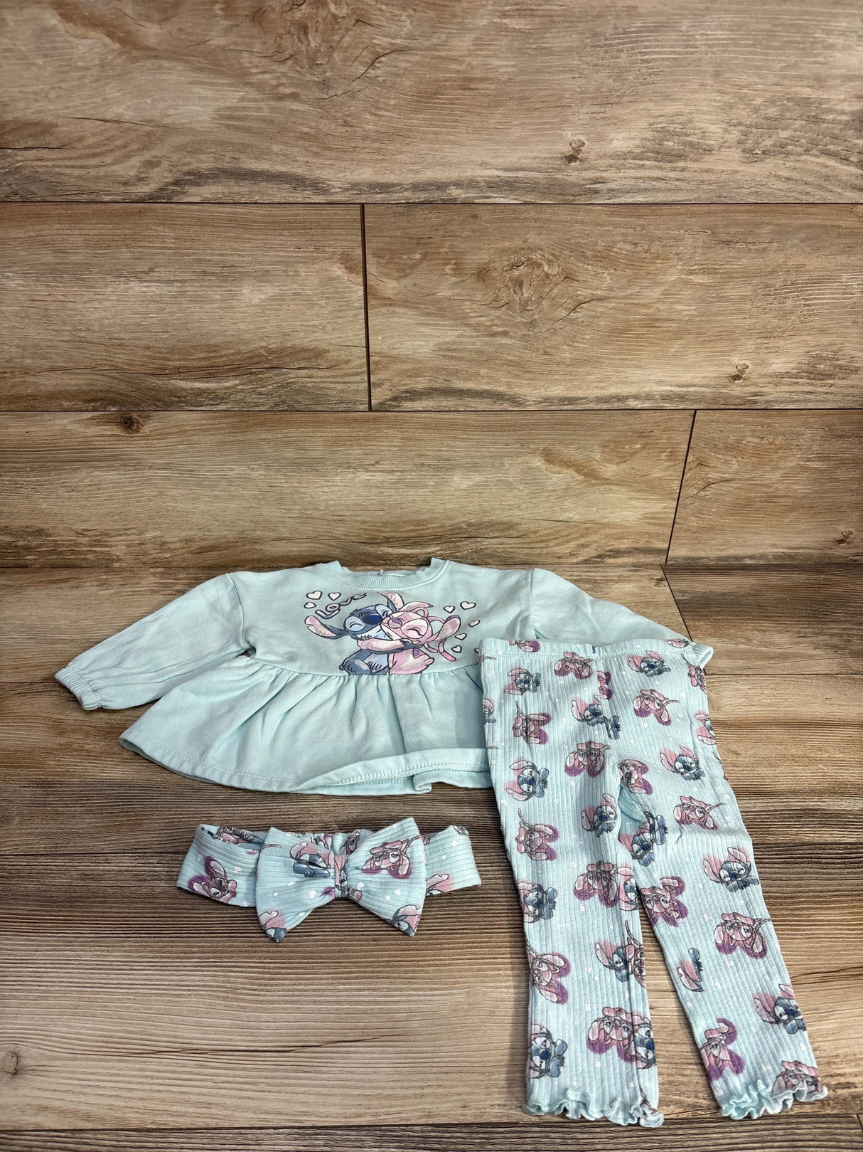 Disney Baby 3pc Stitch Peplum Sweatshirt & Ribbed Pants Set Blue sz 18m