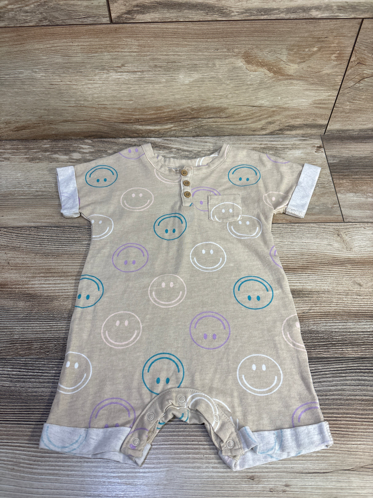 Grayson Mini Smiley Face Romper Beige sz 6-9m
