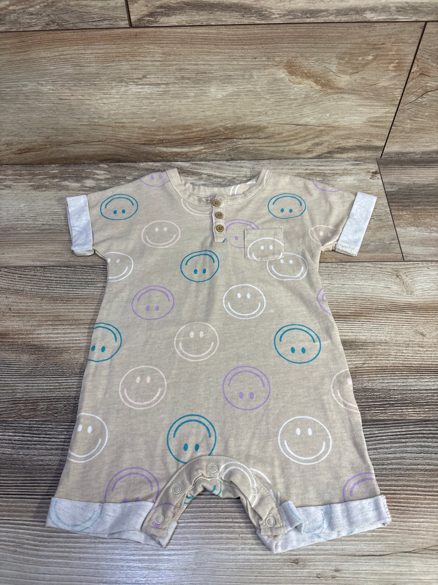 Grayson Mini Smiley Face Romper Beige sz 6-9m