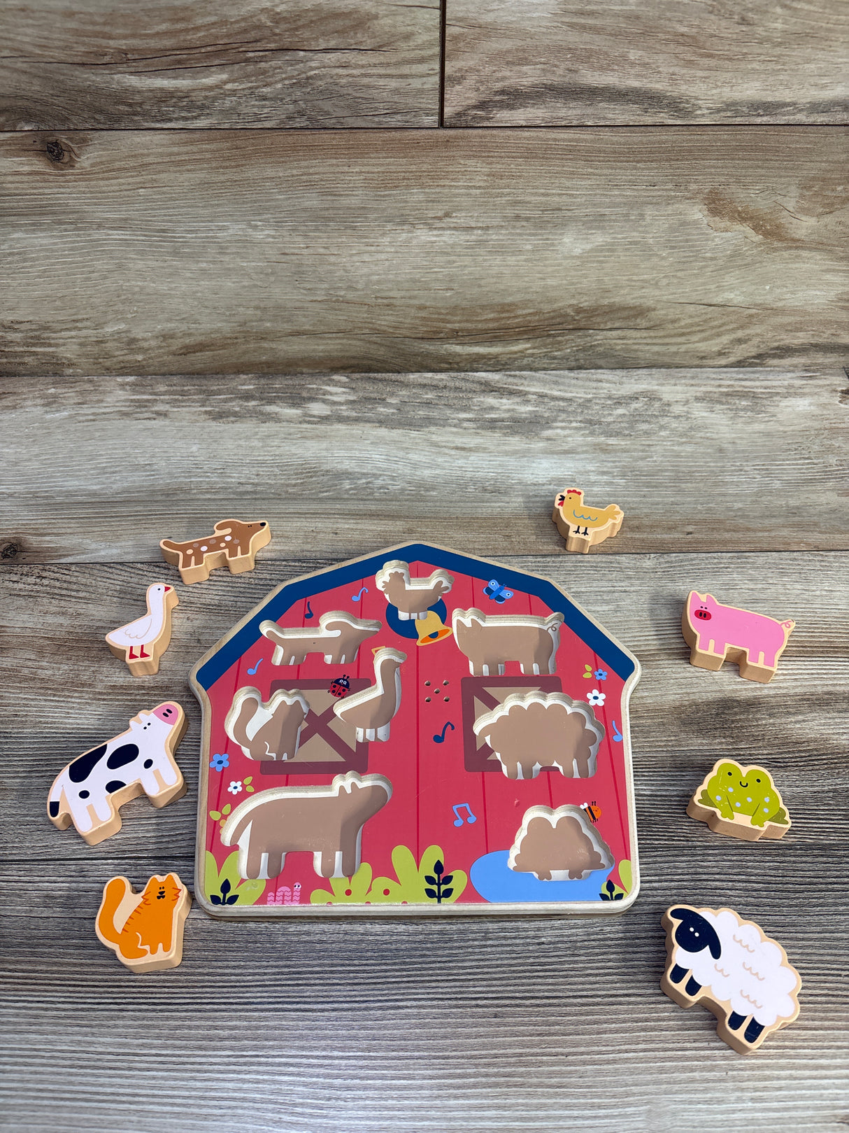 Gigglescape Barnyard Wooden Sound Chunky Puzzle 8pc