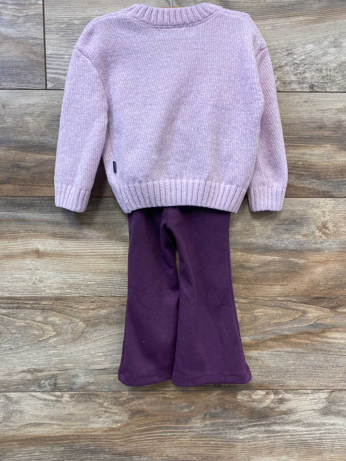 DKNY 2pc Knit Velour Star Sweater & Flare Pants Purple sz 2T