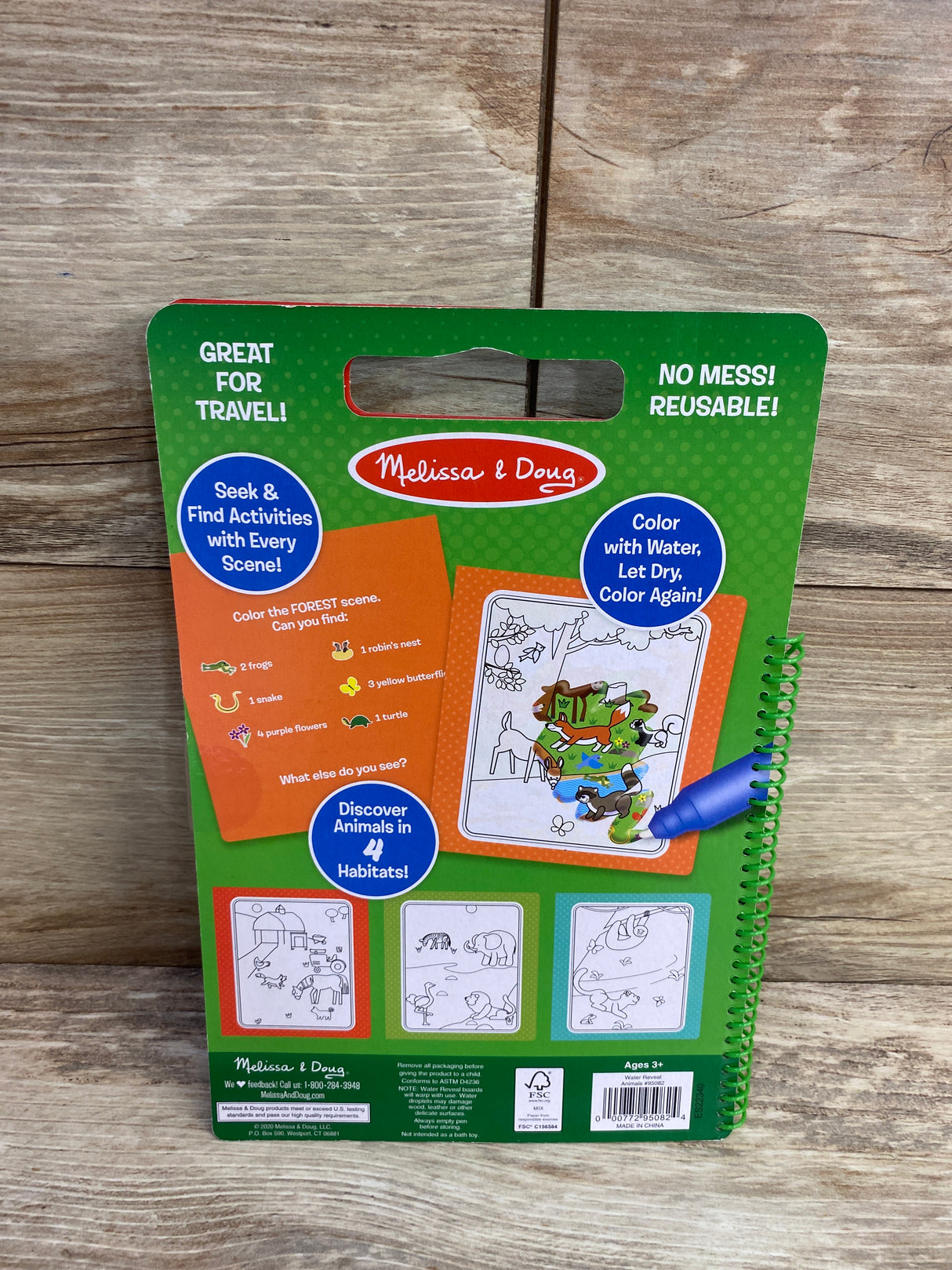 NEW Melissa & Doug Water Reveal Animals Travel Coloring Book