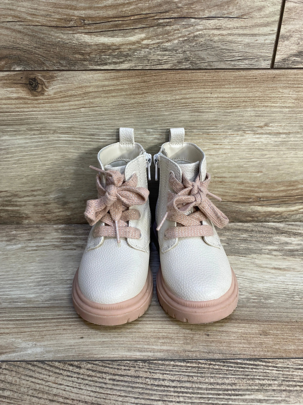 Cat & Jack Amaya Lace-Up Combat Boots Cream/Pink sz 6c