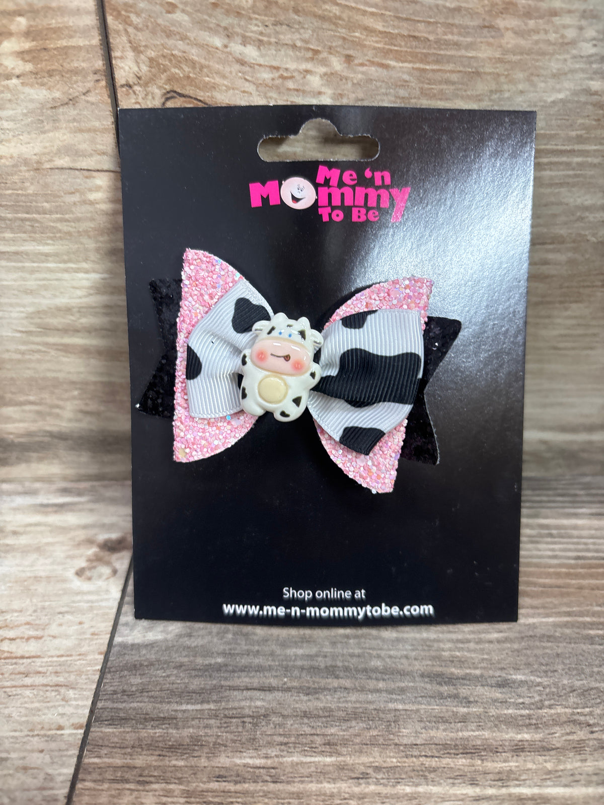 NEW Cow Applique Glitter Hair Bow Pink
