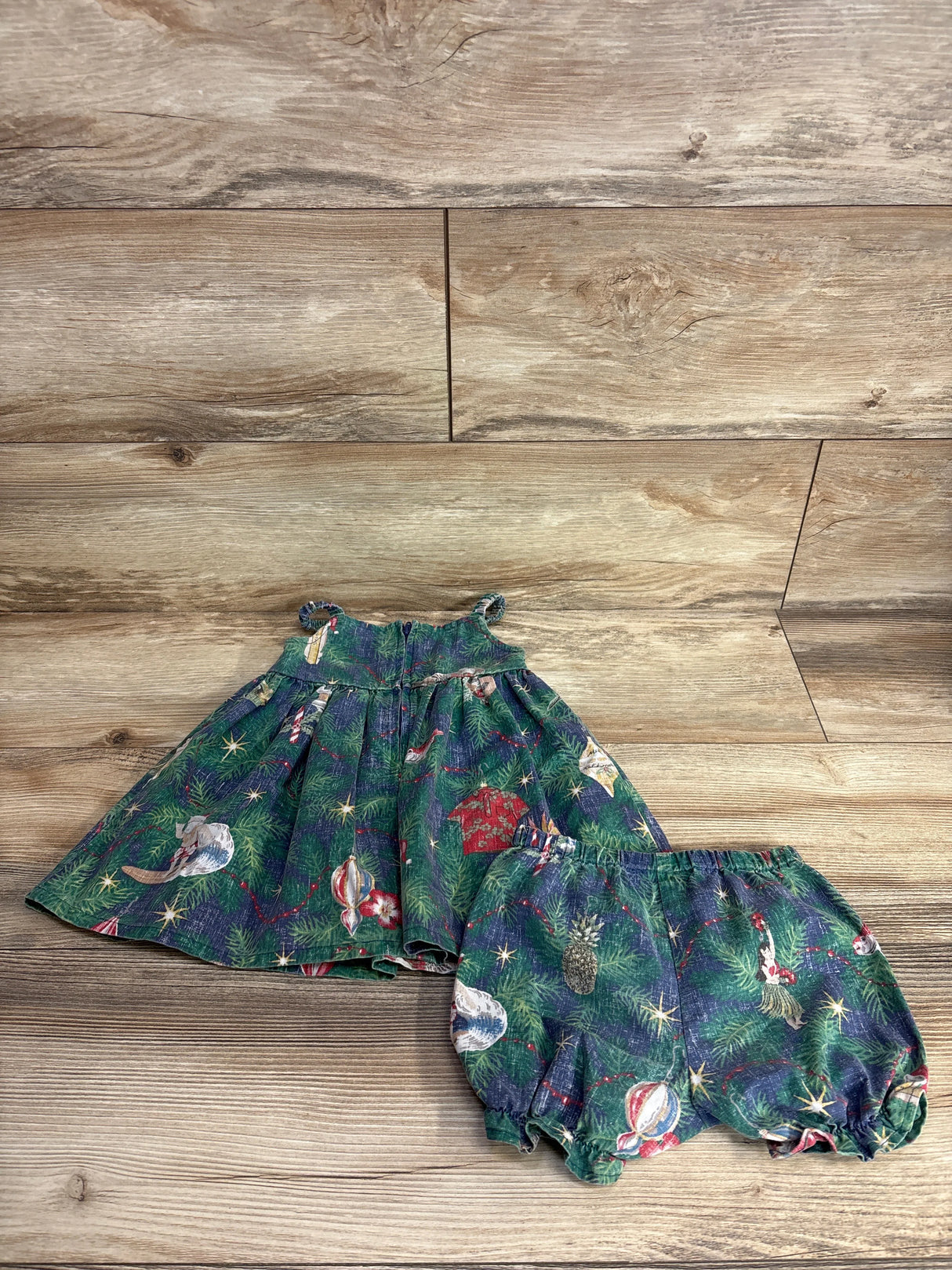Mele Kalikimaka 2pc Christmas Tank Dress & Bloomers Set Emerald sz 18-24m