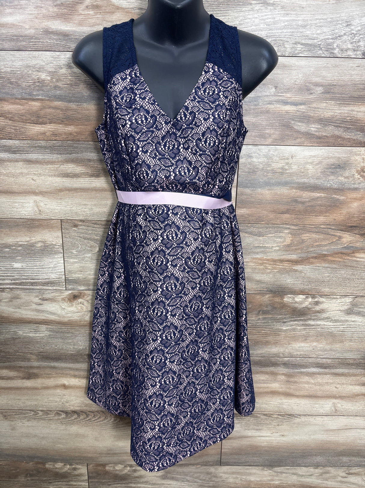 Motherhood Gender Reveal Lace Dress w/ Two Ribbons Blue sz Medium