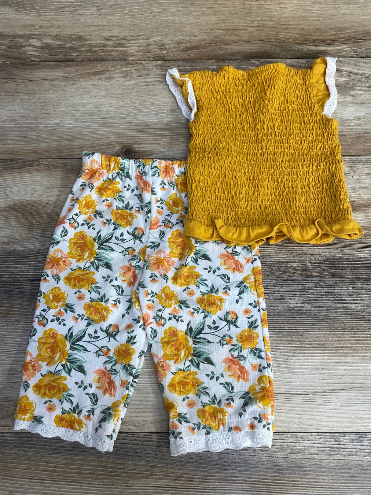 Little Lass 2pc Smocked Top & Pants Yellow sz 24m