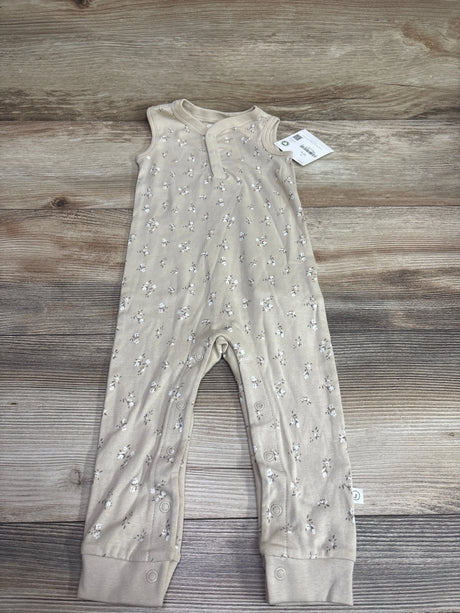 New Little Planet sleeveless henley jumpsuit in tan with white floral print, size 12m