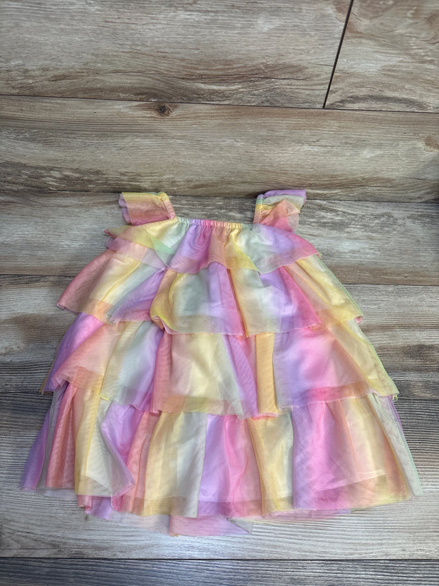 Pastel rainbow tulle dress for toddler girl, layered ruffles, soft colors, kids clothing