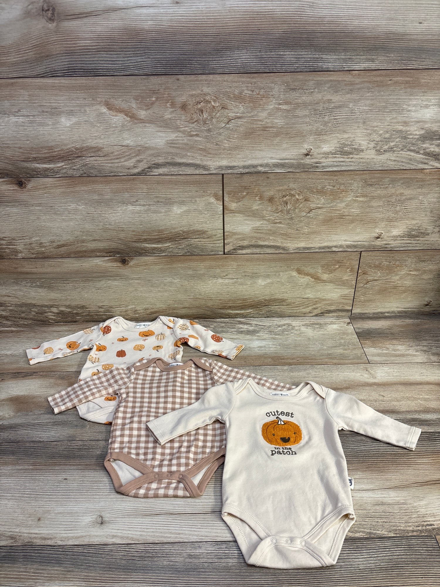 Rabbit + Bear Organic 3pk Cutest Pumpkin In The Patch Bodysuit Set Beige sz 3-6m