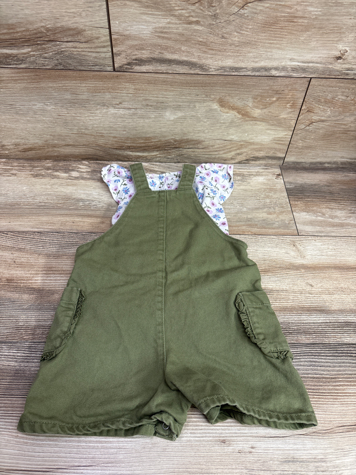 Obaibi 2pc Floral Shirt & Shortalls Set White sz 24m
