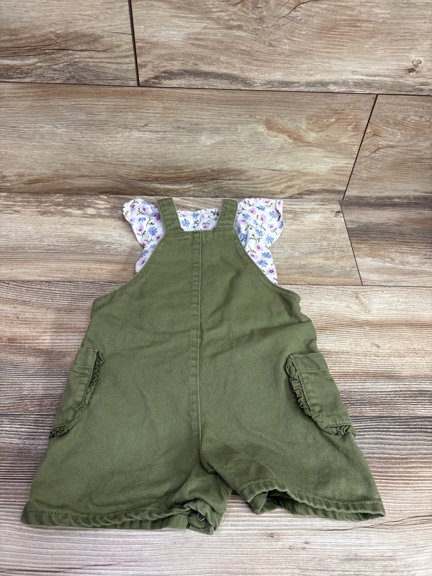 Obaibi 2pc Floral Shirt & Shortalls Set White sz 24m