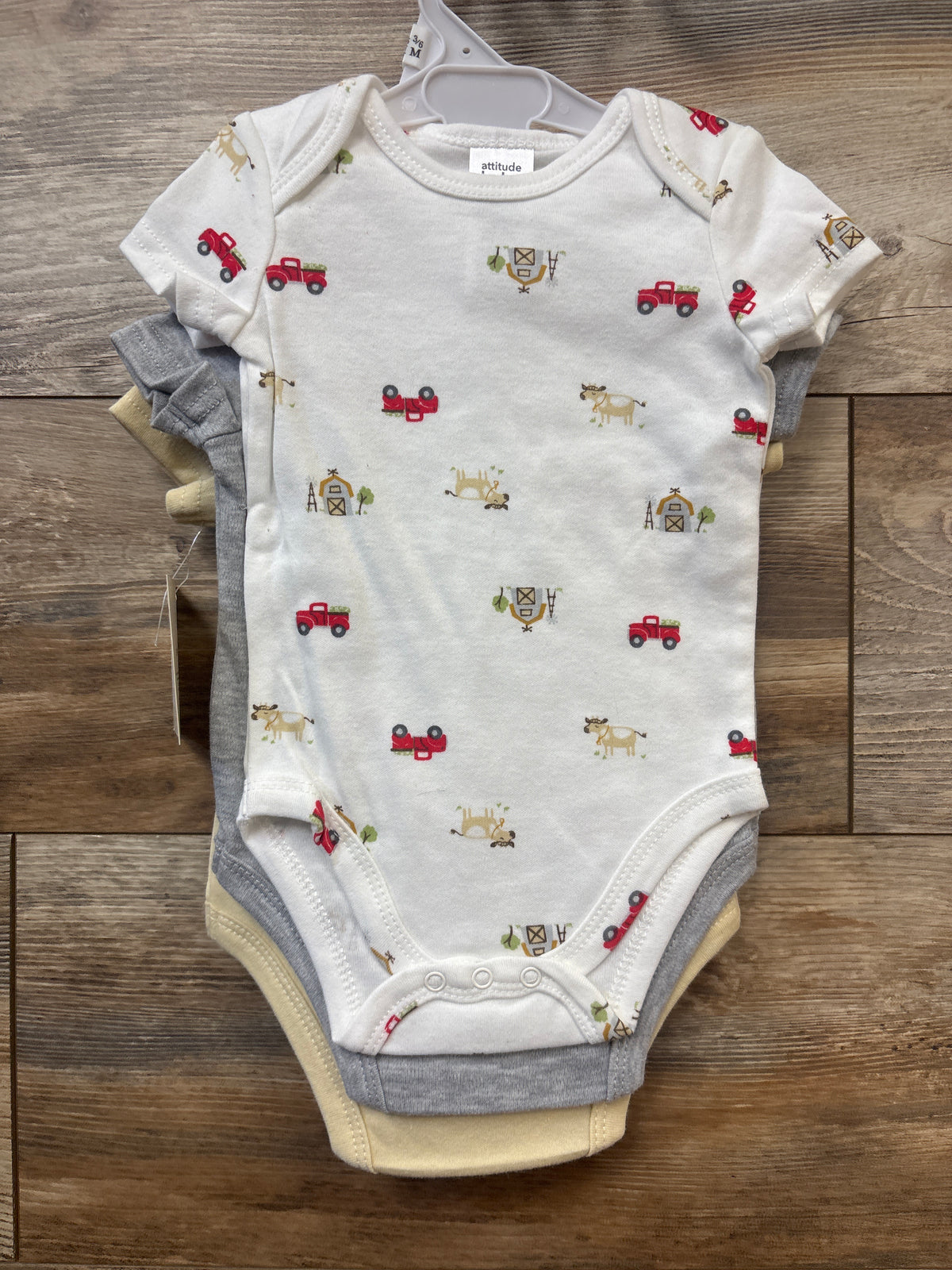 NEW Attitude Baby 3pk Bodysuit Set White sz 3/6m