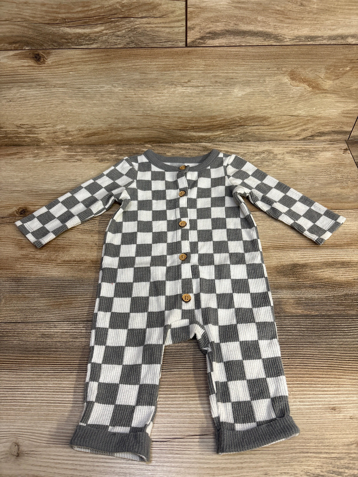 Cat & Jack Checker Print Waffle Knit Coverall Grey sz 3-6m