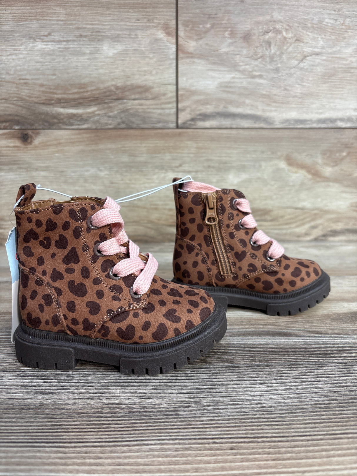 NEW Cat & Jack Toddler Girls' Amaya Zipper Leopard Print  Combat Boots Brown Sz 5c