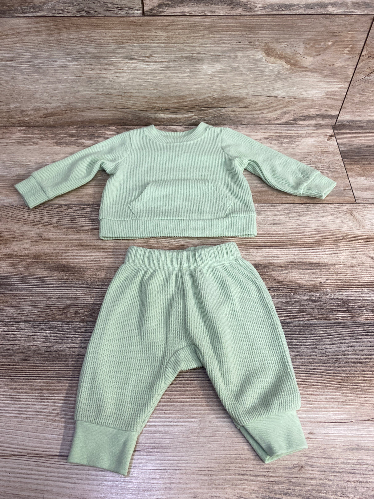 Cat & Jack 2pc Waffle Knit Shirt & Pants Green sz Newborn