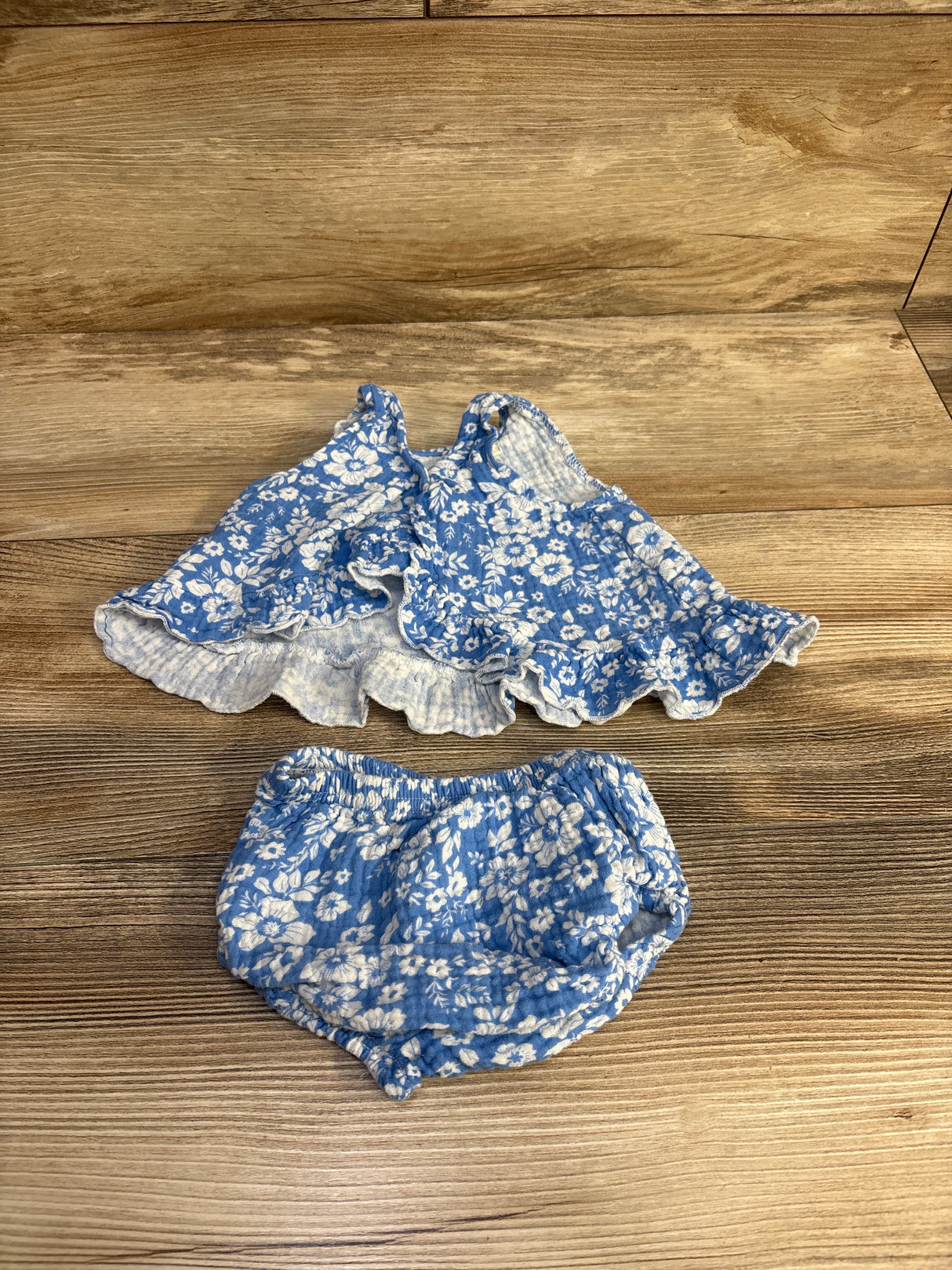 Rabbit + Bear 2pc Floral Top & Bottoms Blue sz 3-6m