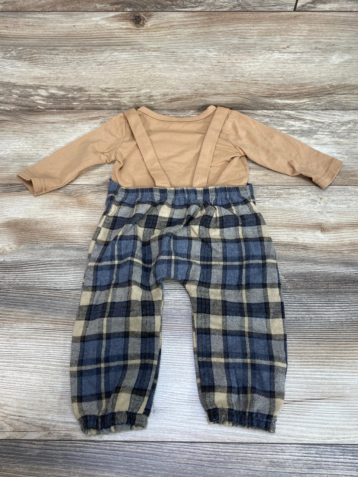 2pc Shirt & Plaid Overalls Brown sz 3-6m