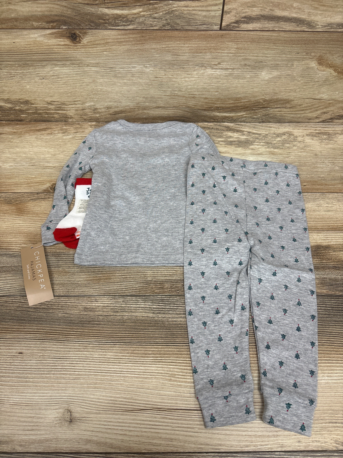 NEW Chick Pea 3pc Christmas Pajama Set and Socks Grey sz 12m