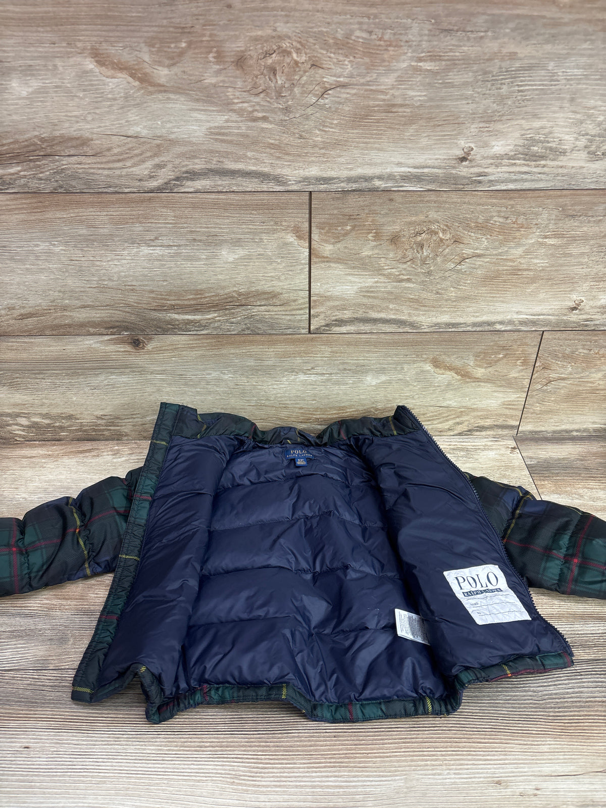 Ralph Lauren Plaid Down Hooded Puffer Jacket Green sz 3T